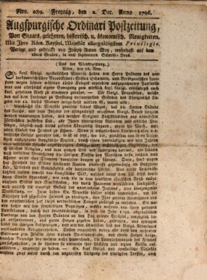 Augsburgische Ordinari Postzeitung von Staats-, gelehrten, historisch- u. ökonomischen Neuigkeiten (Augsburger Postzeitung) Freitag 2. Dezember 1796