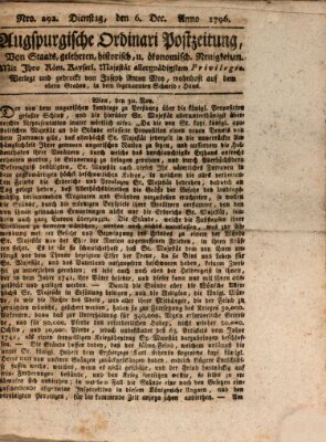 Augsburgische Ordinari Postzeitung von Staats-, gelehrten, historisch- u. ökonomischen Neuigkeiten (Augsburger Postzeitung) Dienstag 6. Dezember 1796