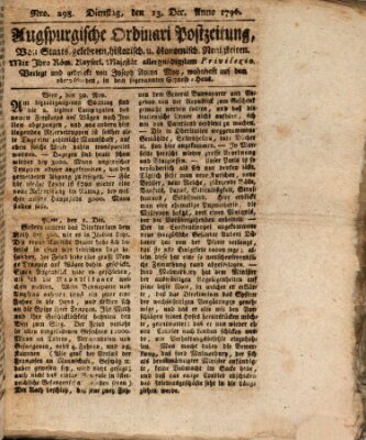 Augsburgische Ordinari Postzeitung von Staats-, gelehrten, historisch- u. ökonomischen Neuigkeiten (Augsburger Postzeitung) Dienstag 13. Dezember 1796