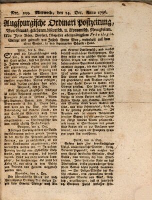 Augsburgische Ordinari Postzeitung von Staats-, gelehrten, historisch- u. ökonomischen Neuigkeiten (Augsburger Postzeitung) Mittwoch 14. Dezember 1796