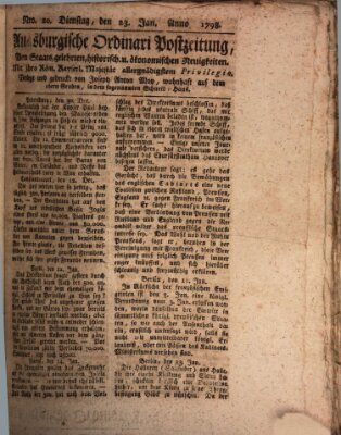 Augsburgische Ordinari Postzeitung von Staats-, gelehrten, historisch- u. ökonomischen Neuigkeiten (Augsburger Postzeitung) Dienstag 23. Januar 1798