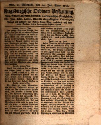 Augsburgische Ordinari Postzeitung von Staats-, gelehrten, historisch- u. ökonomischen Neuigkeiten (Augsburger Postzeitung) Mittwoch 24. Januar 1798