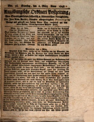 Augsburgische Ordinari Postzeitung von Staats-, gelehrten, historisch- u. ökonomischen Neuigkeiten (Augsburger Postzeitung) Dienstag 6. März 1798