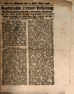 Augsburgische Ordinari Postzeitung von Staats-, gelehrten, historisch- u. ökonomischen Neuigkeiten (Augsburger Postzeitung) Mittwoch 7. März 1798