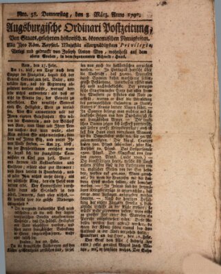 Augsburgische Ordinari Postzeitung von Staats-, gelehrten, historisch- u. ökonomischen Neuigkeiten (Augsburger Postzeitung) Donnerstag 8. März 1798