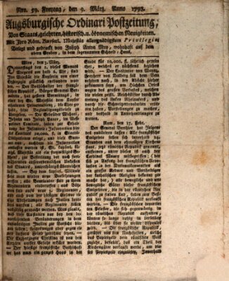 Augsburgische Ordinari Postzeitung von Staats-, gelehrten, historisch- u. ökonomischen Neuigkeiten (Augsburger Postzeitung) Freitag 9. März 1798