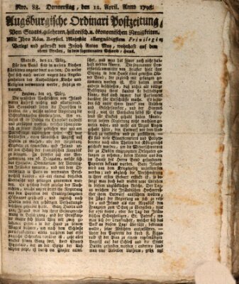 Augsburgische Ordinari Postzeitung von Staats-, gelehrten, historisch- u. ökonomischen Neuigkeiten (Augsburger Postzeitung) Donnerstag 12. April 1798