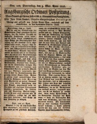 Augsburgische Ordinari Postzeitung von Staats-, gelehrten, historisch- u. ökonomischen Neuigkeiten (Augsburger Postzeitung) Donnerstag 3. Mai 1798