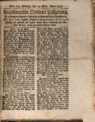 Augsburgische Ordinari Postzeitung von Staats-, gelehrten, historisch- u. ökonomischen Neuigkeiten (Augsburger Postzeitung) Freitag 11. Mai 1798