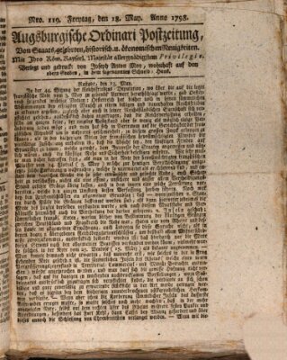 Augsburgische Ordinari Postzeitung von Staats-, gelehrten, historisch- u. ökonomischen Neuigkeiten (Augsburger Postzeitung) Freitag 18. Mai 1798