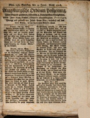 Augsburgische Ordinari Postzeitung von Staats-, gelehrten, historisch- u. ökonomischen Neuigkeiten (Augsburger Postzeitung) Samstag 9. Juni 1798