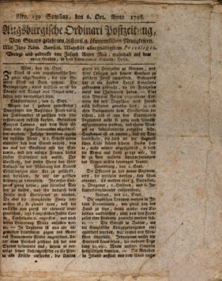 Augsburgische Ordinari Postzeitung von Staats-, gelehrten, historisch- u. ökonomischen Neuigkeiten (Augsburger Postzeitung) Samstag 6. Oktober 1798