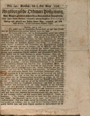 Augsburgische Ordinari Postzeitung von Staats-, gelehrten, historisch- u. ökonomischen Neuigkeiten (Augsburger Postzeitung) Dienstag 9. Oktober 1798