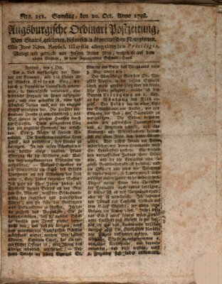 Augsburgische Ordinari Postzeitung von Staats-, gelehrten, historisch- u. ökonomischen Neuigkeiten (Augsburger Postzeitung) Samstag 20. Oktober 1798