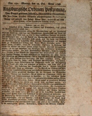 Augsburgische Ordinari Postzeitung von Staats-, gelehrten, historisch- u. ökonomischen Neuigkeiten (Augsburger Postzeitung) Montag 22. Oktober 1798
