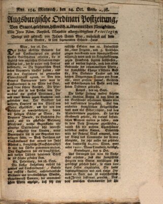 Augsburgische Ordinari Postzeitung von Staats-, gelehrten, historisch- u. ökonomischen Neuigkeiten (Augsburger Postzeitung) Mittwoch 24. Oktober 1798