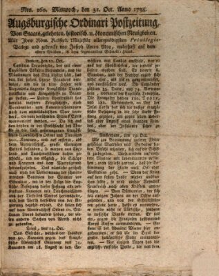 Augsburgische Ordinari Postzeitung von Staats-, gelehrten, historisch- u. ökonomischen Neuigkeiten (Augsburger Postzeitung) Mittwoch 31. Oktober 1798