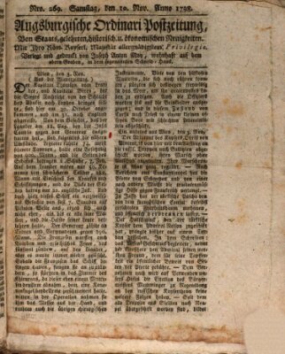 Augsburgische Ordinari Postzeitung von Staats-, gelehrten, historisch- u. ökonomischen Neuigkeiten (Augsburger Postzeitung) Samstag 10. November 1798