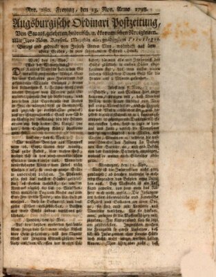 Augsburgische Ordinari Postzeitung von Staats-, gelehrten, historisch- u. ökonomischen Neuigkeiten (Augsburger Postzeitung) Freitag 23. November 1798