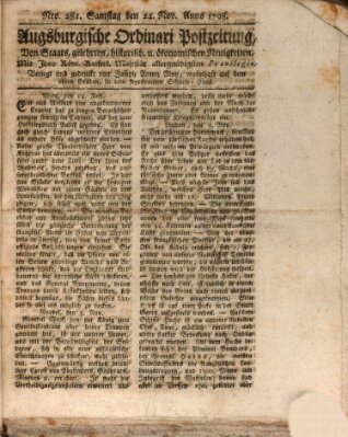 Augsburgische Ordinari Postzeitung von Staats-, gelehrten, historisch- u. ökonomischen Neuigkeiten (Augsburger Postzeitung) Samstag 24. November 1798