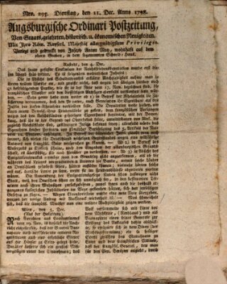 Augsburgische Ordinari Postzeitung von Staats-, gelehrten, historisch- u. ökonomischen Neuigkeiten (Augsburger Postzeitung) Dienstag 11. Dezember 1798