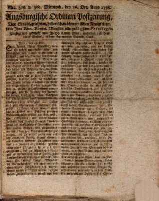 Augsburgische Ordinari Postzeitung von Staats-, gelehrten, historisch- u. ökonomischen Neuigkeiten (Augsburger Postzeitung) Mittwoch 26. Dezember 1798