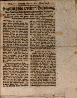 Augsburgische Ordinari Postzeitung von Staats-, gelehrten, historisch- u. ökonomischen Neuigkeiten (Augsburger Postzeitung) Freitag 28. Dezember 1798