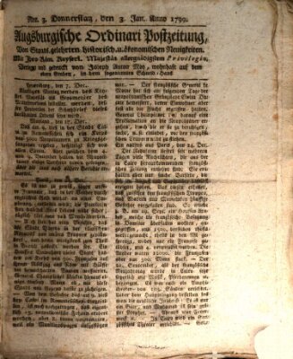 Augsburgische Ordinari Postzeitung von Staats-, gelehrten, historisch- u. ökonomischen Neuigkeiten (Augsburger Postzeitung) Donnerstag 3. Januar 1799