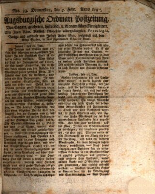 Augsburgische Ordinari Postzeitung von Staats-, gelehrten, historisch- u. ökonomischen Neuigkeiten (Augsburger Postzeitung) Donnerstag 7. Februar 1799