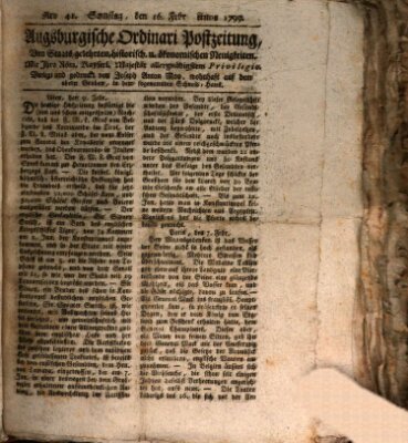 Augsburgische Ordinari Postzeitung von Staats-, gelehrten, historisch- u. ökonomischen Neuigkeiten (Augsburger Postzeitung) Samstag 16. Februar 1799