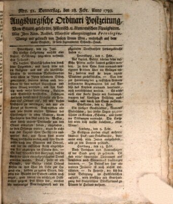 Augsburgische Ordinari Postzeitung von Staats-, gelehrten, historisch- u. ökonomischen Neuigkeiten (Augsburger Postzeitung) Donnerstag 28. Februar 1799