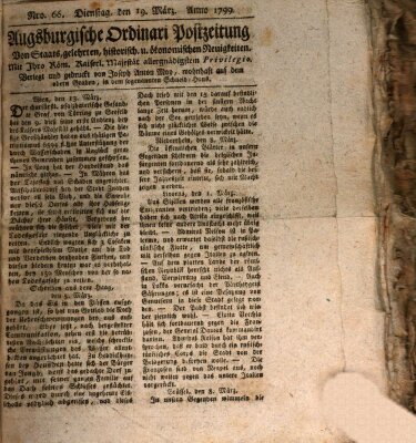 Augsburgische Ordinari Postzeitung von Staats-, gelehrten, historisch- u. ökonomischen Neuigkeiten (Augsburger Postzeitung) Dienstag 19. März 1799