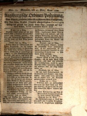 Augsburgische Ordinari Postzeitung von Staats-, gelehrten, historisch- u. ökonomischen Neuigkeiten (Augsburger Postzeitung) Mittwoch 27. März 1799