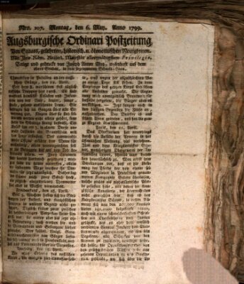 Augsburgische Ordinari Postzeitung von Staats-, gelehrten, historisch- u. ökonomischen Neuigkeiten (Augsburger Postzeitung) Montag 6. Mai 1799