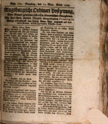 Augsburgische Ordinari Postzeitung von Staats-, gelehrten, historisch- u. ökonomischen Neuigkeiten (Augsburger Postzeitung) Samstag 11. Mai 1799