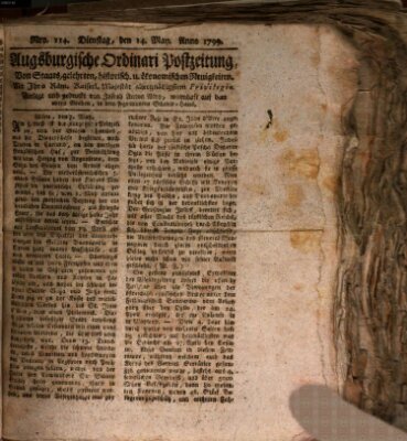 Augsburgische Ordinari Postzeitung von Staats-, gelehrten, historisch- u. ökonomischen Neuigkeiten (Augsburger Postzeitung) Dienstag 14. Mai 1799