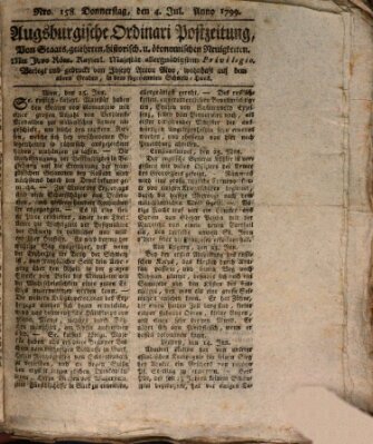 Augsburgische Ordinari Postzeitung von Staats-, gelehrten, historisch- u. ökonomischen Neuigkeiten (Augsburger Postzeitung) Donnerstag 4. Juli 1799