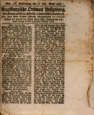 Augsburgische Ordinari Postzeitung von Staats-, gelehrten, historisch- u. ökonomischen Neuigkeiten (Augsburger Postzeitung) Donnerstag 25. Juli 1799