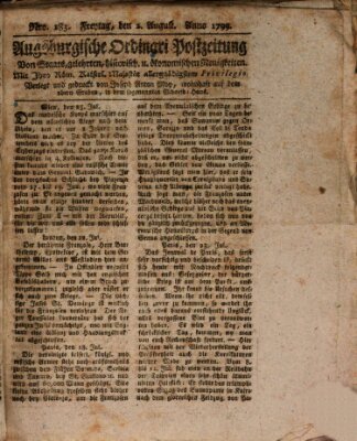 Augsburgische Ordinari Postzeitung von Staats-, gelehrten, historisch- u. ökonomischen Neuigkeiten (Augsburger Postzeitung) Freitag 2. August 1799