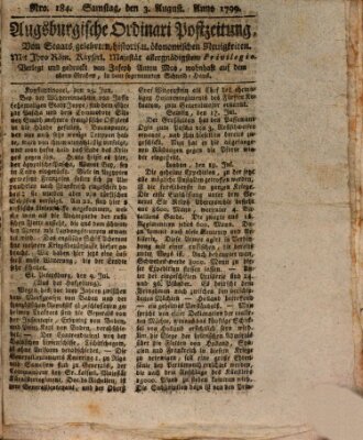 Augsburgische Ordinari Postzeitung von Staats-, gelehrten, historisch- u. ökonomischen Neuigkeiten (Augsburger Postzeitung) Samstag 3. August 1799