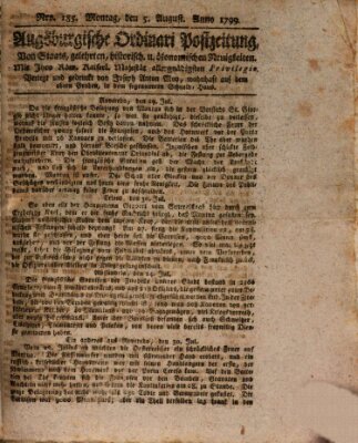 Augsburgische Ordinari Postzeitung von Staats-, gelehrten, historisch- u. ökonomischen Neuigkeiten (Augsburger Postzeitung) Montag 5. August 1799