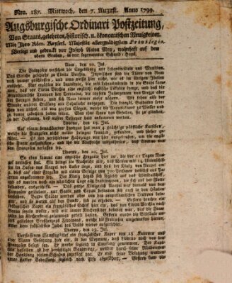 Augsburgische Ordinari Postzeitung von Staats-, gelehrten, historisch- u. ökonomischen Neuigkeiten (Augsburger Postzeitung) Mittwoch 7. August 1799