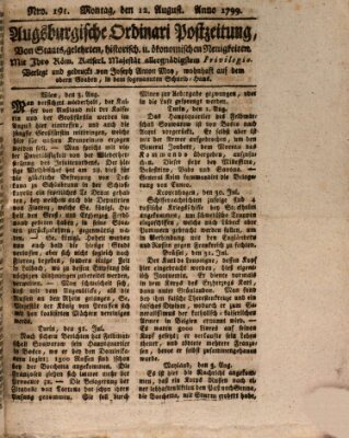 Augsburgische Ordinari Postzeitung von Staats-, gelehrten, historisch- u. ökonomischen Neuigkeiten (Augsburger Postzeitung) Montag 12. August 1799