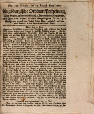 Augsburgische Ordinari Postzeitung von Staats-, gelehrten, historisch- u. ökonomischen Neuigkeiten (Augsburger Postzeitung) Montag 19. August 1799