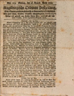 Augsburgische Ordinari Postzeitung von Staats-, gelehrten, historisch- u. ökonomischen Neuigkeiten (Augsburger Postzeitung) Montag 26. August 1799