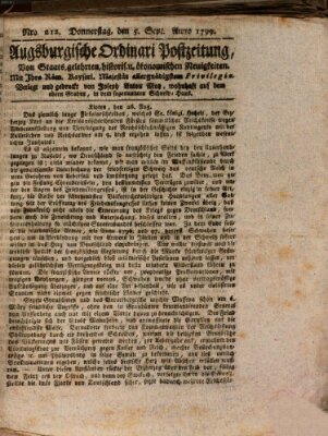 Augsburgische Ordinari Postzeitung von Staats-, gelehrten, historisch- u. ökonomischen Neuigkeiten (Augsburger Postzeitung) Donnerstag 5. September 1799