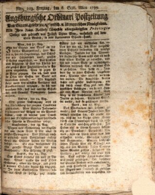 Augsburgische Ordinari Postzeitung von Staats-, gelehrten, historisch- u. ökonomischen Neuigkeiten (Augsburger Postzeitung) Freitag 6. September 1799