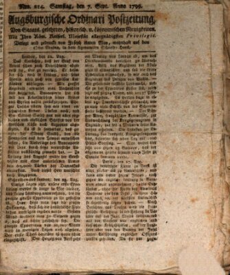 Augsburgische Ordinari Postzeitung von Staats-, gelehrten, historisch- u. ökonomischen Neuigkeiten (Augsburger Postzeitung) Samstag 7. September 1799