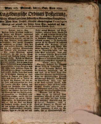 Augsburgische Ordinari Postzeitung von Staats-, gelehrten, historisch- u. ökonomischen Neuigkeiten (Augsburger Postzeitung) Mittwoch 11. September 1799