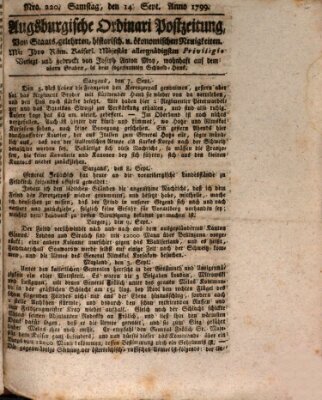 Augsburgische Ordinari Postzeitung von Staats-, gelehrten, historisch- u. ökonomischen Neuigkeiten (Augsburger Postzeitung) Samstag 14. September 1799